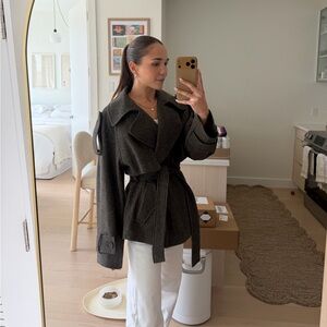 ASOS Design Belted Wool Blend Jacket | Brown Herringbone | Size XS